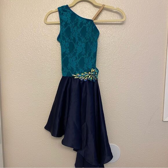 Revolution Dance Costume lyrical navy blue teal lace IN WAVES RC20988 LC - Picture 2 of 12